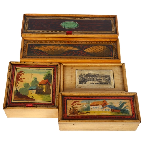 117 - Tunbridge Ware - A collection of white wood boxes circa 1820s, to include a pencil box 