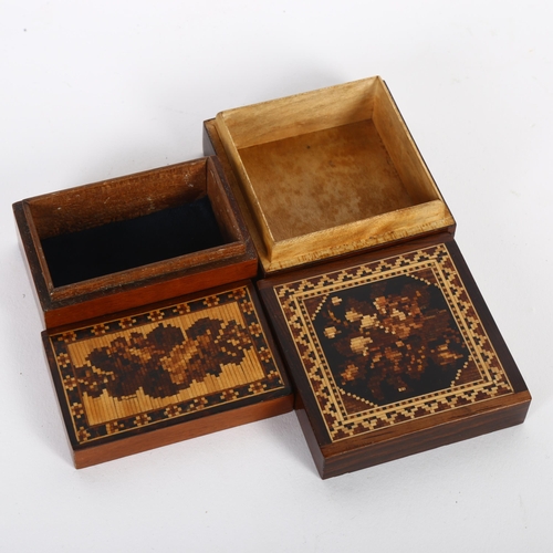 120 - 2 Victorian Tunbridge Ware boxes, each with floral decorated lids, 6cm approx