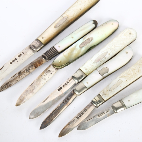 136 - 7 various silver and mother-of-pearl handled fruit knives