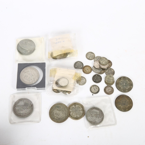 138 - Various pre-1947 British coins, including crowns and thru'pences