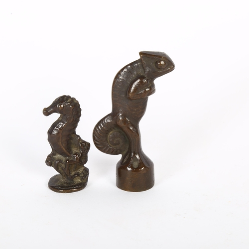 141 - 2 opium weights, a chameleon and a seahorse