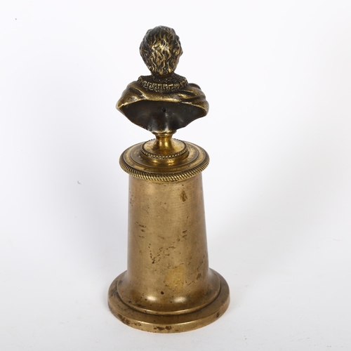 147 - A cast-brass military bust of Henri IV, surmounted on a turned brass column, H18.5cm