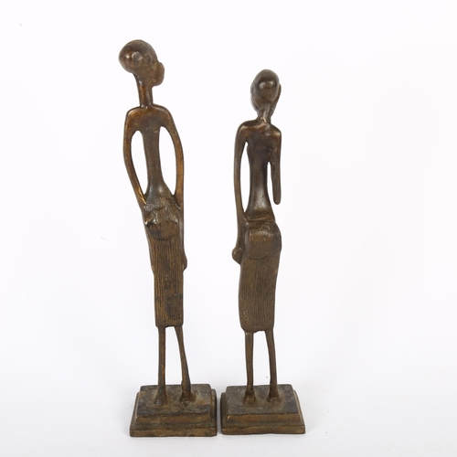 163 - A pair of African patinated brass figures, tallest 29cm