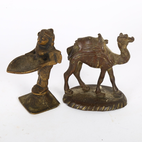 165 - A patinated metal camel, and a bronzed Middle Eastern figure, tallest 9cm