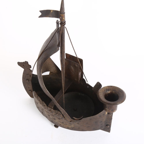 5 - A Goberg metal smoker's companion in form of Viking ship, makers mark to base, height 30cm