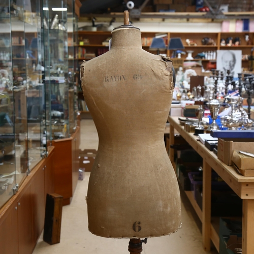 70 - An Antique French Stockman mannequin, on turned wood tripod stand, overall height 157cm