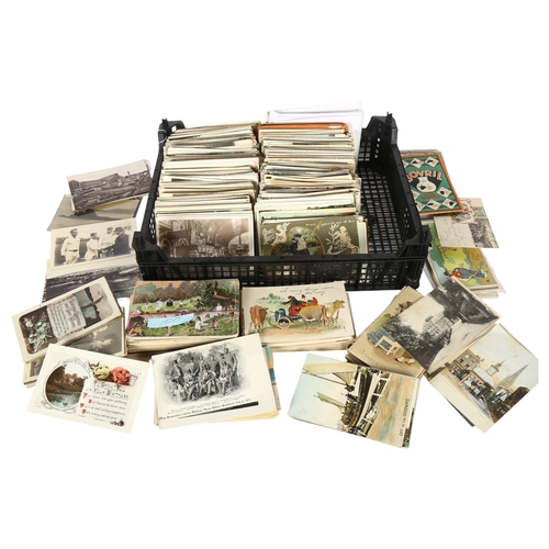 80 - A large quantity of Vintage postcards, including topographical, genre, some locomotives, greetings c... 