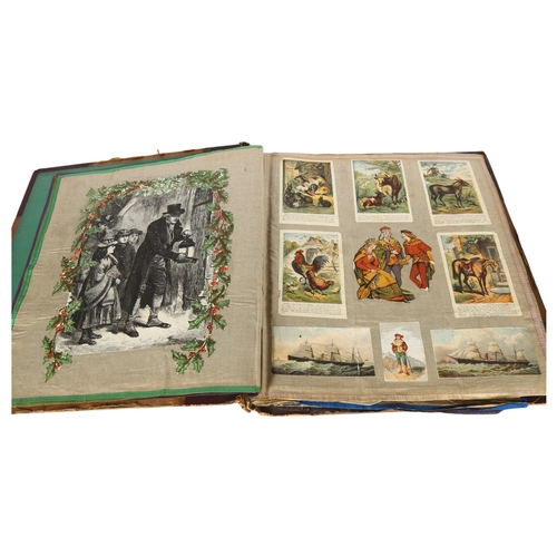 82 - A fine Victorian bound scrapbook, the front cover to the book dated 1876, the coloured bound linen p... 