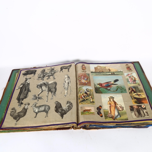 82 - A fine Victorian bound scrapbook, the front cover to the book dated 1876, the coloured bound linen p... 