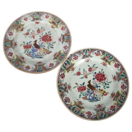 192 - A pair of famille rose Chinese plates, diameter 23cm