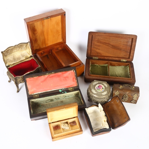 205 - A group of various boxes, including an Oriental hardwood, a burr-yew wood box, a cast-metal casket e... 