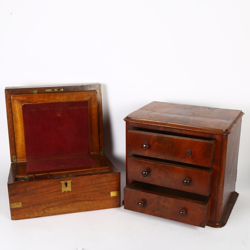 206 - A Victorian mahogany brass-bound writing slope, and a mahogany 3-drawer table-top chest (2)