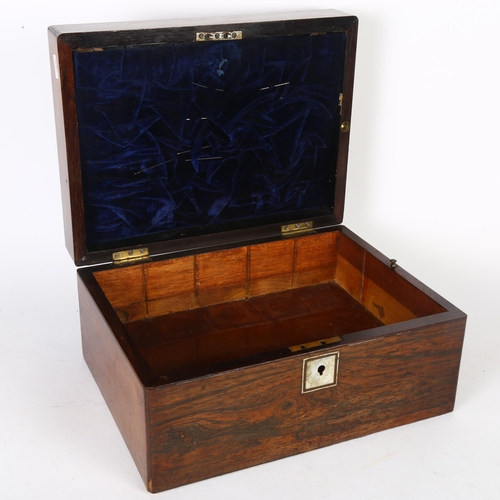 208 - A Victorian rosewood sewing box (lacking interior), with drawer to the base