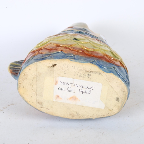 218 - PENTONVILLE PRISON ART - a prison-made Studio vase in the form of a fish's head, with paper label to... 