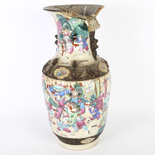 226 - An Antique Chinese vase with enamelled battle scene decoration, mark to base, A/F, height 45cm