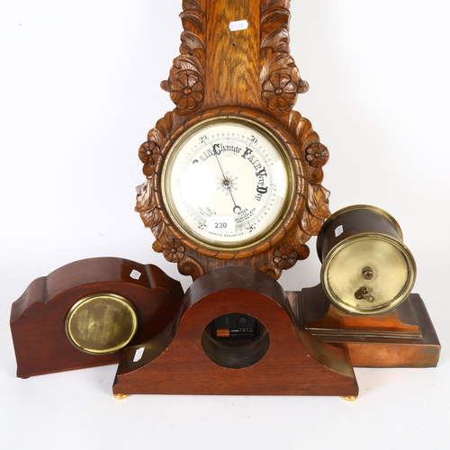 230 - An aneroid barometer, a quartz movement Napoleon bell strike mantel clock, battery operated, a coppe... 