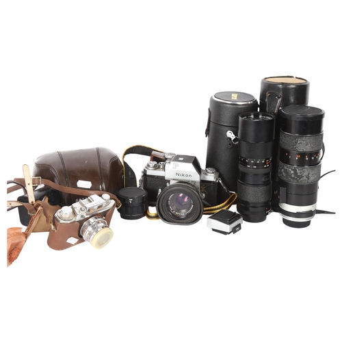 243 - A quantity of Vintage cameras and equipment, including a Nikon F, Nippon Kogaku camera, serial no. 6... 