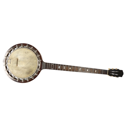 250 - ZITHER - an early 20th century 6-string rosewood banjo, cased, L95cm