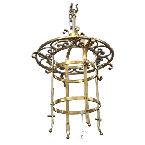 274 - A brass lantern chandelier, drop approx 60cm