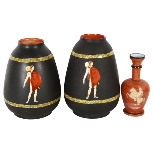 281 - A pair of Frank Beardmore & Co Basaltine Ware vases decorate with Greco Roman figures, together with... 