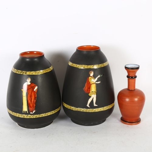 281 - A pair of Frank Beardmore & Co Basaltine Ware vases decorate with Greco Roman figures, together with... 