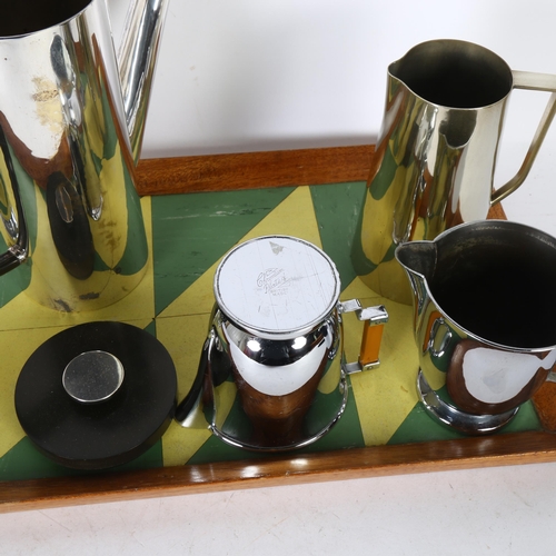 292 - A Vintage Best British Masters chromium plate coffee pot, and associated jugs, on a Vintage tray, co... 