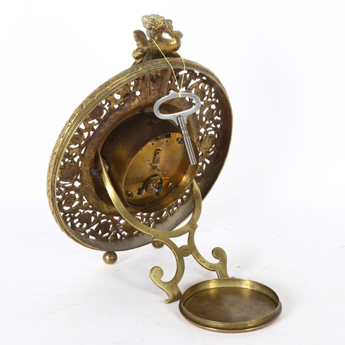 307 - A gilt-bronze 8-day mantel clock, with mounted cherub decoration, and floral decorative surround, H2... 