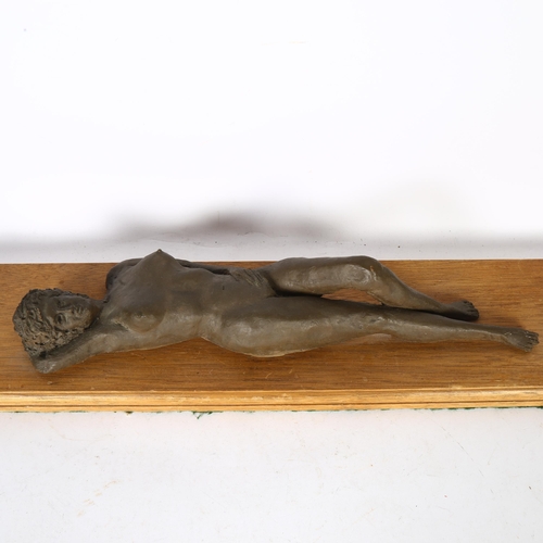 314 - A nude sculpture of a lady on a wooden base plinth, 61cm