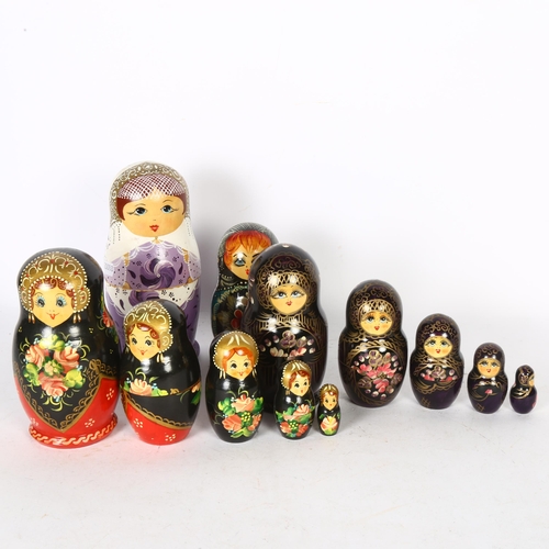 326 - A group of 4 sets of Vintage Russian dolls, varying decoration, largest height 20cm