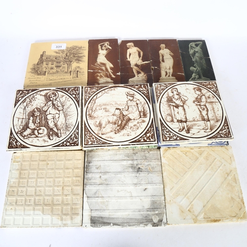 331 - A quantity of Victorian tiles, including Minton's, various over-glazed hand painted, transfer printe... 