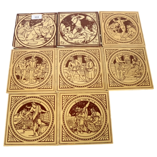 333 - A quantity of Victorian tiles, to included 8 transfer printed Victorian tiles designed by Moyr Smith... 