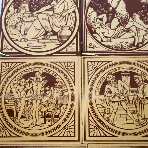 333 - A quantity of Victorian tiles, to included 8 transfer printed Victorian tiles designed by Moyr Smith... 