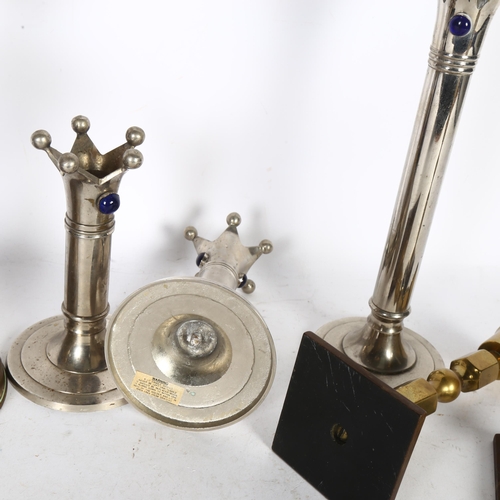 335 - A quantity of various candlesticks and candelabras, including a large 4-branch brass candelabra, H45... 