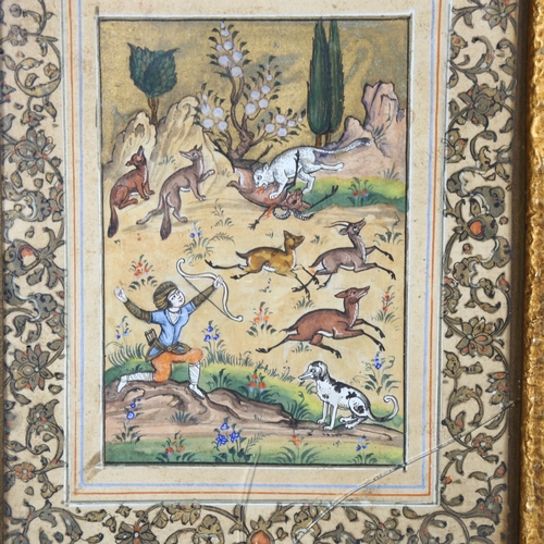 344 - A Mughal painting of a hunting scene, 15 x 21cm, and a second painting of a couple drinking