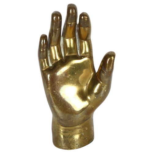 350 - A Victorian solid brass hand-design paperweight, H12cm