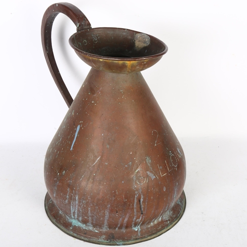 365 - A large Antique 2 gallon copper jug, H42cm