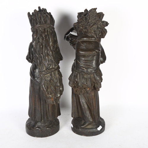 373 - A pair of late Victorian Continental large spelter figures of harvesting crops, H51cm (2)