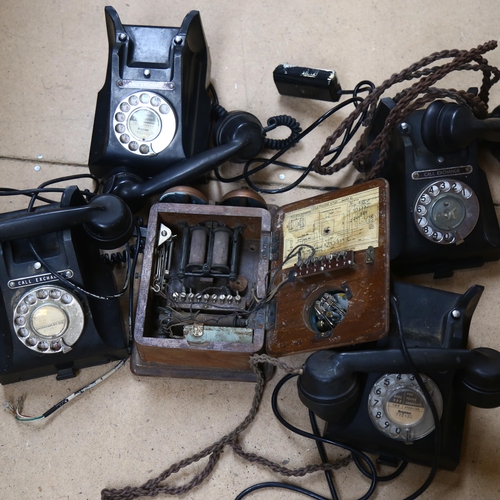 383 - 3 early black Bakelite dial telephones with drawer under, another, and a bell unit