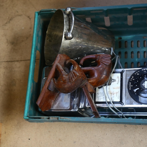 386 - A Vintage chrome plated dial telephone, by The Western Electric Company Inc, a plated wine bucket, a... 