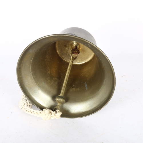 407 - A brass wall-mounted bell, with anchor mount and rope twist pull, H29cm