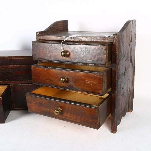 418 - A Vintage 3-drawer stained wood cabinet, with brass knobs, H38cm, and an Oriental stained pine 4-dra... 