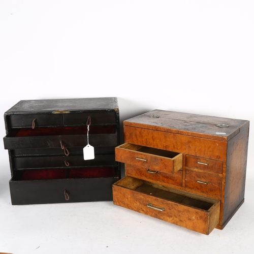 419 - A walnut veneered table-top chest of 5 drawers with rising top, and an Oriental chest of 6 drawers, ... 