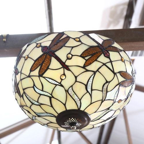 430 - A Tiffany style leadlight ceiling light bowl, with dragonfly decoration, approx 46cm diameter