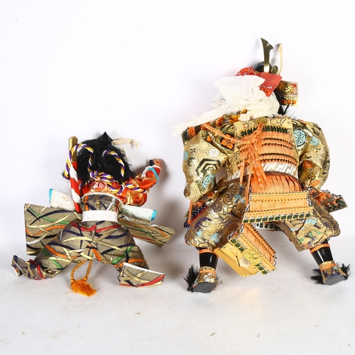 446 - 2 Japanese Samurai Warrior dolls in elaborate costumes, tallest 50cm