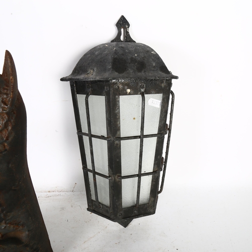 466 - A cast-iron Scottie dog doorstop, 38cm, and a porch light