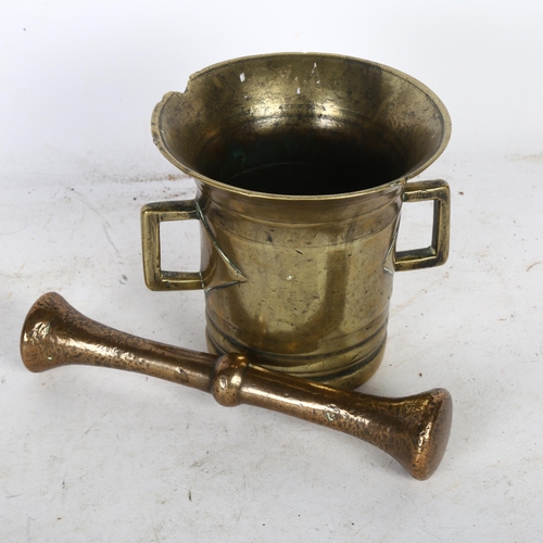 467 - An early 2-handled bronze pestle and mortar, H13cm