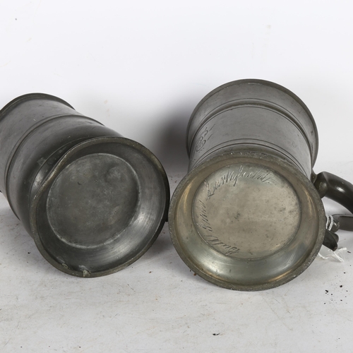 468 - 2 Victorian quart pewter measures