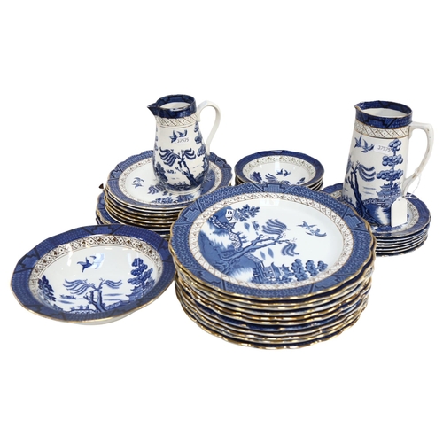 478 - Booths Real Old Willow pattern jugs, dinner, dessert and side plates, and matching bowls