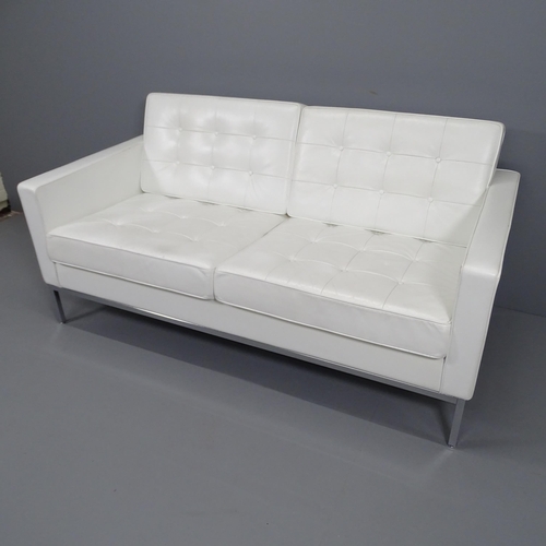 2198 - Florence Knoll for Knoll Studio, a sofa in white sabrina leather with maker’s marks to upholstery an... 