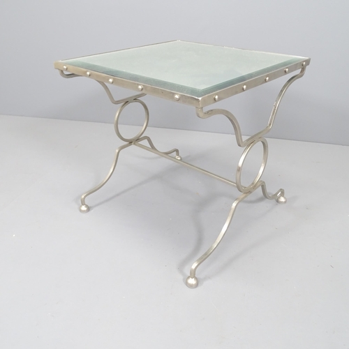 2214 - A mid-century Hollywood Regency design coffee table with plated metal frame and mirrored glass. 52x5... 